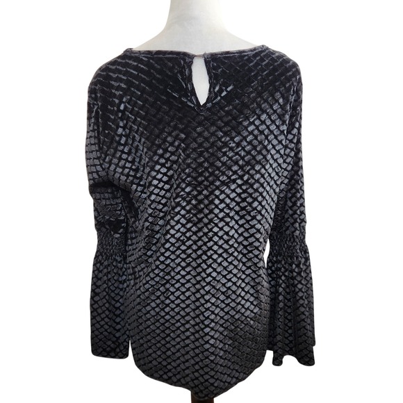 Solitaire Velvet Top Womens Large Black Long Bell Sleeve Whimsigoth Boho Blouse - Picture 3 of 10